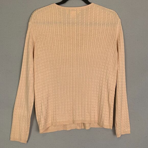 Vintage Rena Rowan Cable Knit Cardigan Peach Size Large Classic Cozy Sweater - Picture 2 of 8